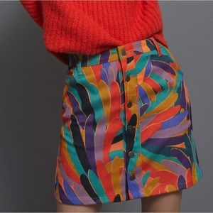 Farm For Anthropology Patterned Button-Front Mini Skirt